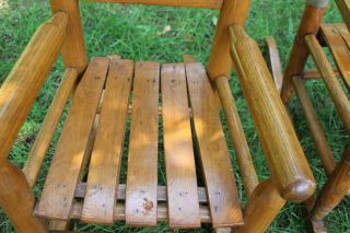 2 Antique Childs Oak Wood Ladder Back Curved Slat Seat Rocking Chairs Primitive