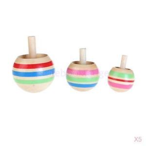 5X 3 Sizes Kids Classic Educational Spinning Top Toy Wooden Colorful Stripes