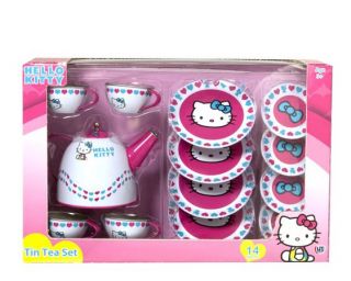 Hello Kitty Kids 13 Piece Tin Teaset Childrens Toy Tea Party Set New