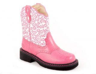 Roper Western Boots Girls Kids RIDERLITE2 Leopard Print Glitter Pink