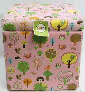 Girls Circo Love N Nature Owl Trees Birds Pink Ottoman Storage Cube Toy Box New