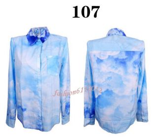Women's Galaxy Space Print Long Sleeves Top Shirt Blouse 3 Colors