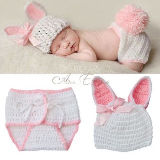2pcs Girls Baby Infant Rabbit Hat Pants Knit Costume Photo Props Outfit 0 12M