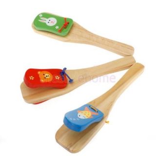 Random One Kids Musical Percussion Instrument Wooden Castanet Clapper Handle Toy