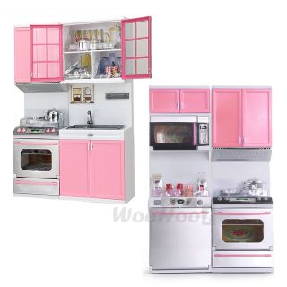 Kids Kitchen Pretend Play Cook Cooking Set Cabinet Stove Toys Pink