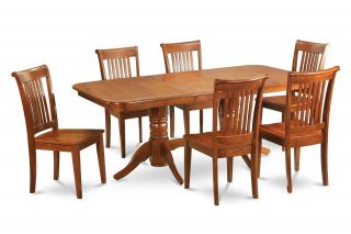 9pc Dinette Napolean Dining Room Set Table and 8 Wood Seat Chairs in Brown