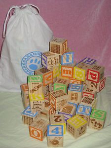 45 Garanimals Wooden Blocks Alphabet Numbers Shapes ABCs w Bag Kids Toddlers Toy