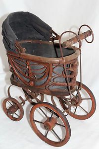 Vintage Doll Stroller Buggy Carriage Pram Victorian Wood Design for Antique Doll