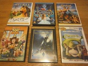 Lot of 6 Kid's Disney Dreamworks DVD's Toy Story 3 Shrek Polar Express Enchanted