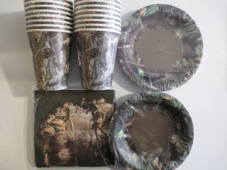 Hunting Camping Camo Birthday Party Supplies Kit w Bowl Type Plates