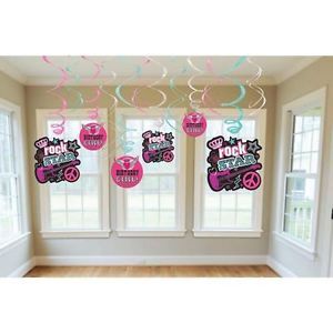 Rock and Roll Rocker Girl Party Supplies Favors Swirl Dangler Decorations 12ct