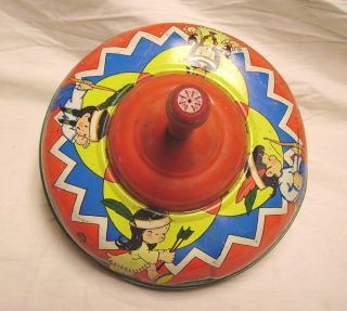 Ohio Art Kids Playing Indians Tin Toy Spinning Top Colorful