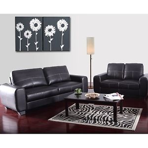Leather Sofa and Loveseat Set Living Room Furniture Couches Black Modern Look