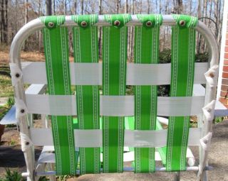 Vintage Aluminum Webbed Folding Lawn Chair Green White Beach Deck Patio Pool