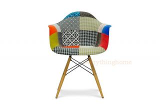 2 Mid Century Modern Patchwork Eiffel Arm Accent Dining Shell Chairs Wood Dowel