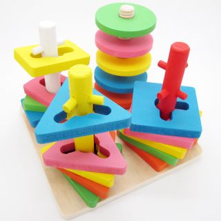 Wooden Building Block Puzzle Montessori Early Learning Kids Baby Educational Toy