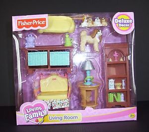 New Fisher Price Loving Family Living Room Delux Decor Dog Bookcase Chair More