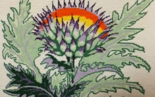 Vintage 16 x 20 Artichoke Thistle Flower Finished Needlepoint Handmade Art Work