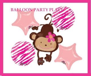 Baby Shower Girl Pink Monkey Balloons Party Decorations Supplies Zebra Supplies