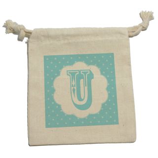 Letter U Initial Flower Blue Muslin Cotton Gift Party Favor Bags