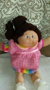 Vintage Cabbage Patch Kids 1985 Brown Hair White Girl Doll Pink Dress
