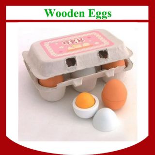 6P Wooden Eggs Yolk Pretend Play Kitchen Food Kids Educational Developmental Toy