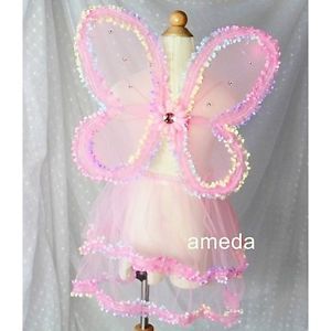 Kids Girls Light Pink Flower Wings Tutu Fairy Butterfly Angel Dress Up Costume