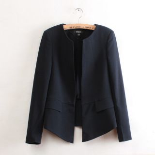 New Women's Fashion Collarless Slim Suit Blazer Coat Jacket with Frill Waist