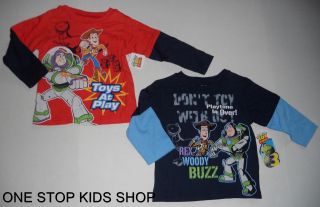 Toy Story Toddler Boys 2T 3T 4T Long Sleeve Shirt Tee Top Buzz Woody Rex Disney