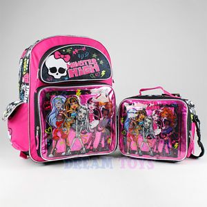 Monster High Backpack and Lunch Bag Set Bolt 16" Large Girls School Snack Box