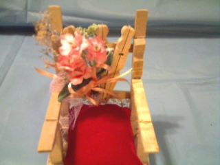 Vintage Look Doll Clothespin Rocking Chair with Red Velvet Pillow Flowers