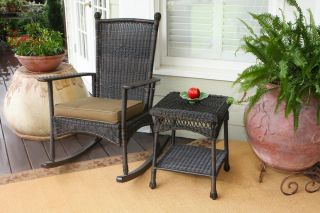 3 PC Tortuga Outdoor Patio Furniture Portside Resin Wicker Rocking Chair Set