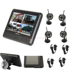 4CH Digital Cameras with 7" TFT LCD DVR Wireless 4CH Quad Home Security System