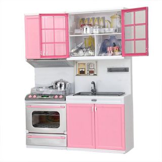 Kids Kitchen Pretend Play Cook Cooking Set Cabinet Stove Toys Pink H