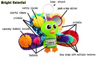 Infant Baby Kids Lamaze Peacock Rattle Crinkle Mirror Squeaky Plush Doll Toy 0M