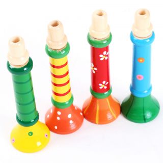 1× Baby Kids Children's Wooden Horn Hooter Trumpet Basic Blow Instruments Toys