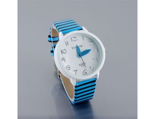 Wamage 9642 Ladies Fashion Color Stripes Strap Wrist Watch for Women Blue New