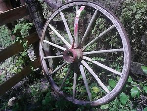 Antique Wooden Wagon Wheel Metal Rim Hubs Yard Art Home Western "52" Tall