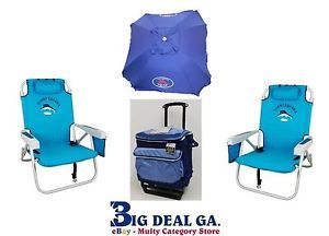2 Tommy Bahama Backpack Cooler Beach Chairs Aqua One 7' Umbrella 1 Cooler New