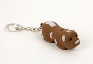 LED Keychain Brown Bull Dog Toy Charm Light Sound Gift