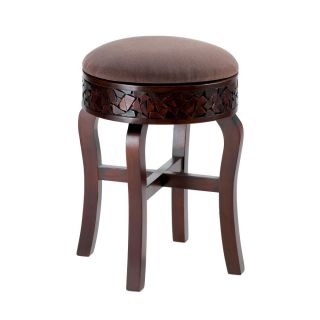Padded Seat Cushion Small Round Brown Wood Chair Bench Makeup Table Vanity Stool