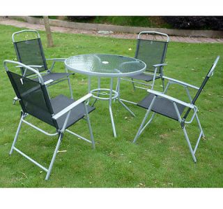 5pc Outdoor Dining Set Glass Top Table w 4 Folding Chairs Patio Garden Furniture