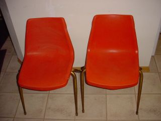 Pair Atomic Eames Era Mid Century Modern Orange Plastic Astro Chair Shells Only