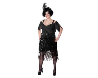 Female 80s Flapper Black Dress Skirt Plus Size XL 2XL 3XL Halloween Costume Suit