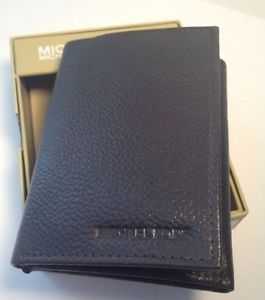 Michael Kors Mens Trifold PEBBLED Leather w Engraved Logo Wallet Black