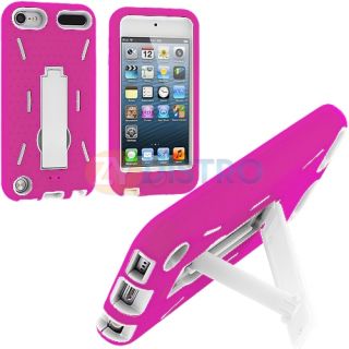 Hot Pink White Zebra Hybrid Hard Soft Case Cover for iPod Touch 5th Gen 5g