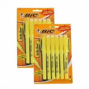 12 BIC Brite Liner Highlighters Bright Yellow Chisel Tip Markers Office 91189