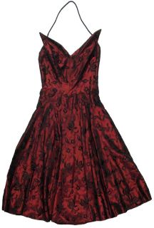 Deep Red Taffeta Dress Shrug Shawl Brocade Tea Length Gothic Steampunk Prom