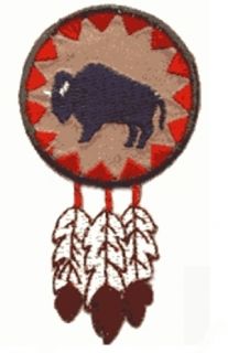 Native American Indian Buffalo Round with Feathers Iron on Applique Patch 309391