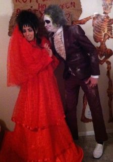 Lydia Beetlejuice Costume Halloween Red Lace Wedding Dress